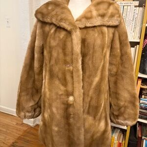 Vintage Faux Fur Brown Mink Button Jacket Coat Small